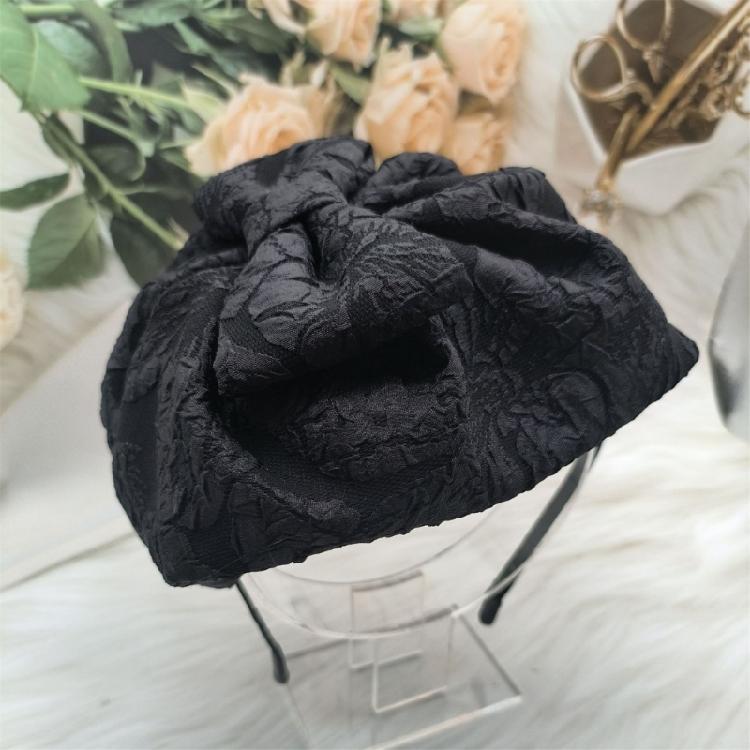 Textured Bowknot Fascinator Dark Hairpiece for Costume Parties Studded with Bowknot Headband for Wedding