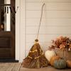 Vintage Style Halloween Ornament 5.5 Ft Giant Light-up Witch Broom, Twig Broom with String Light, Creepy Costume Accessory Rustic Farmhouse