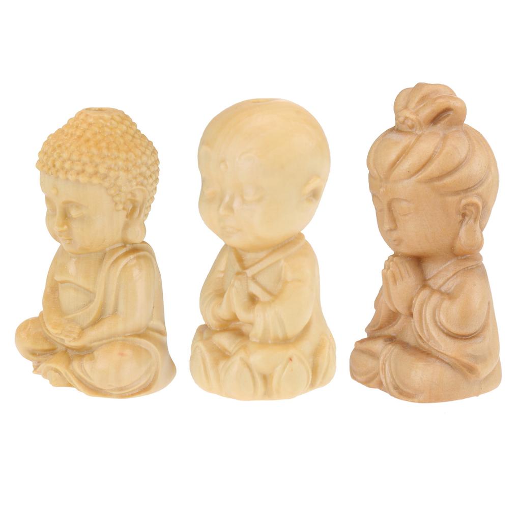 3Pcs Buddha Avalokitesvara Mini Statue Set Hand Carving Figurines for Zen Home Office Decoration Flower Pot Micro Decoration