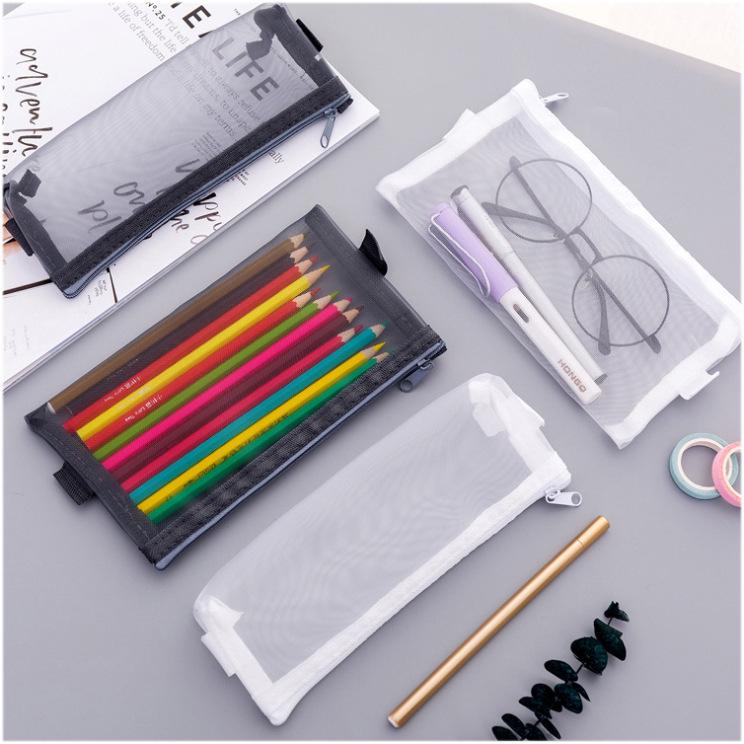 Large Capacity Transparent Mesh Pencil Case for Students - Portable and Durable