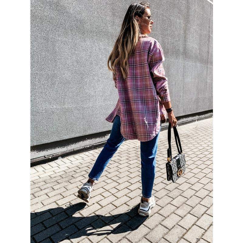 Autumn and Winter Loose Casual Retro Plaid Long Sleeved Shirt Jacket for Women