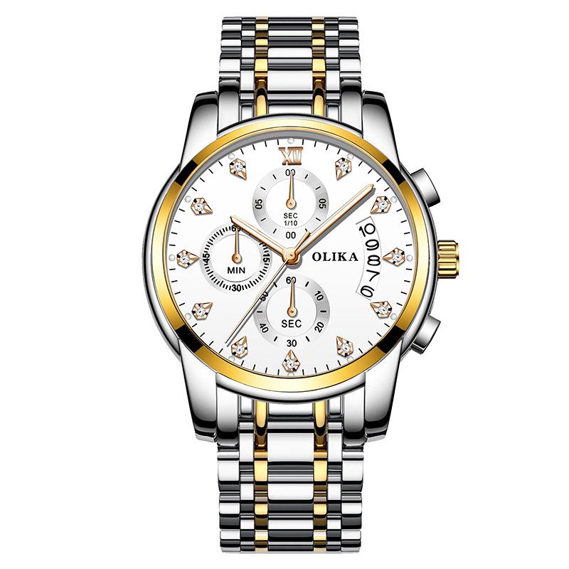 New Top Brand Men's Waterproof Watch Multifunctional Chronograph with Luminous Stainless Steel Solid Steel Quartz Watch