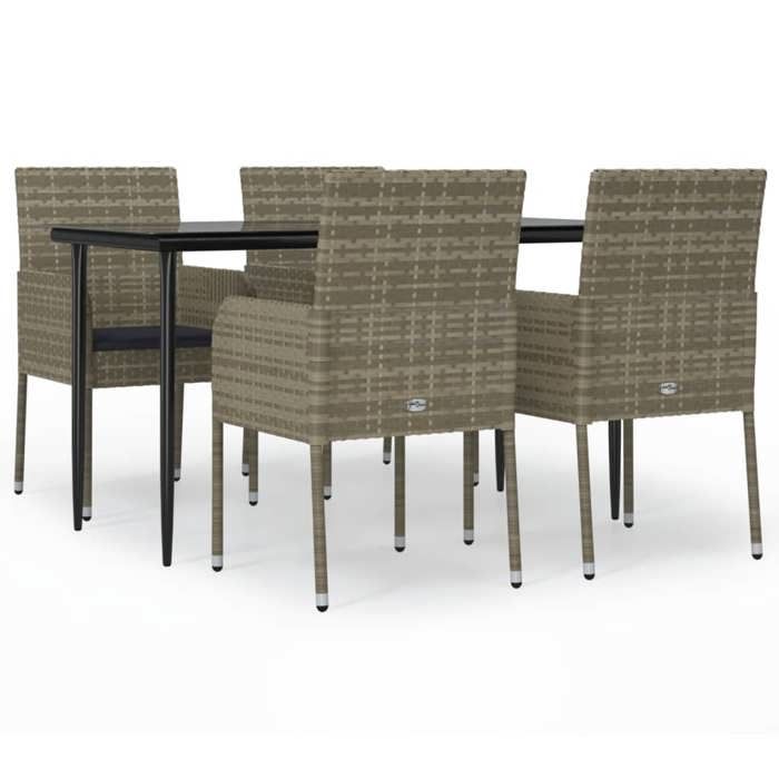 VidaXL Mobilier à dîner de jardin et coussins 5 pcs noir et gris 3185151