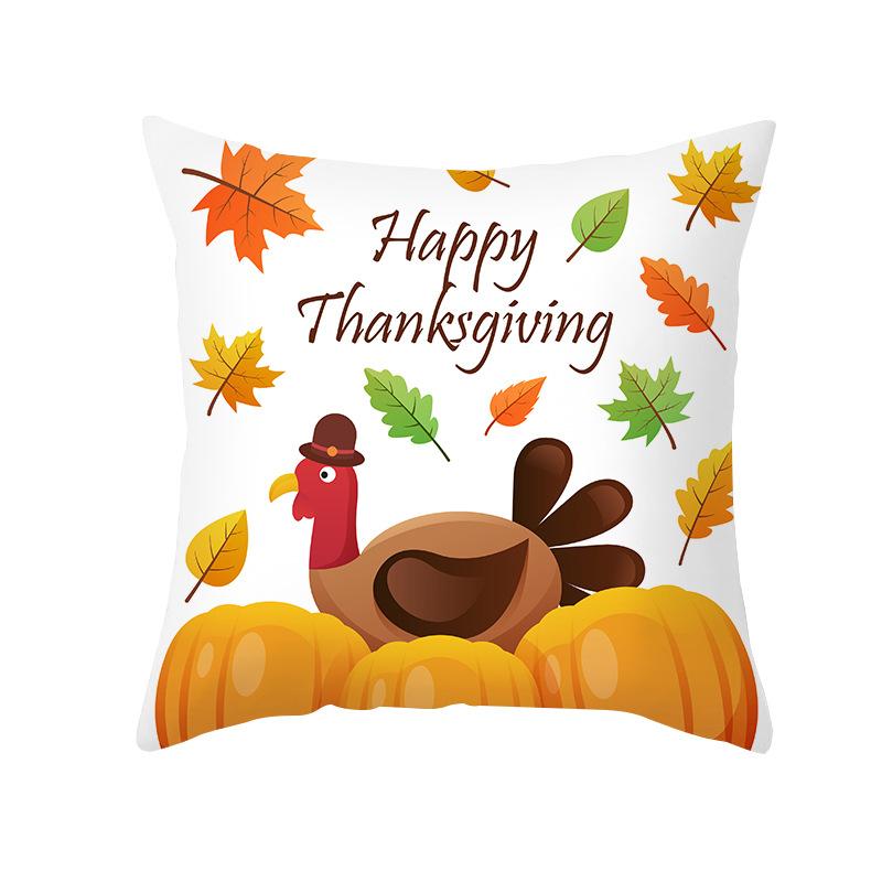 Autumn Harvest Thanksgiving Cushion Cover New Arrival Turkey Pumpkin Peach Skin Printed Cushion