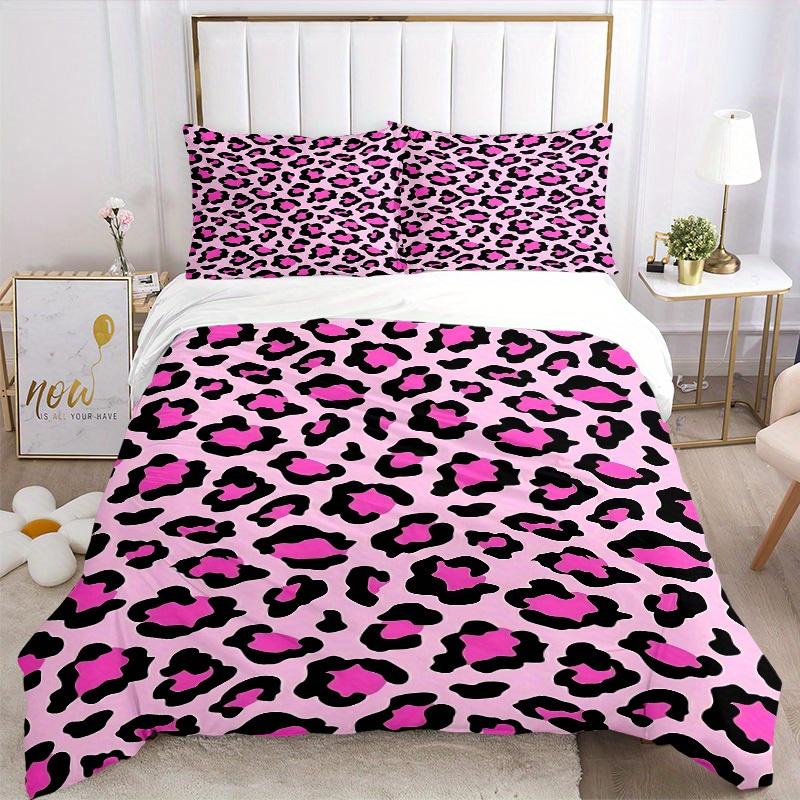 3Pcs Pink Leopard Print Printed Bedding Set, Breathable And Soft,(Includes 1 Duvet Cover And 2 Pillowcases, Quilt Not Included) yy250815155