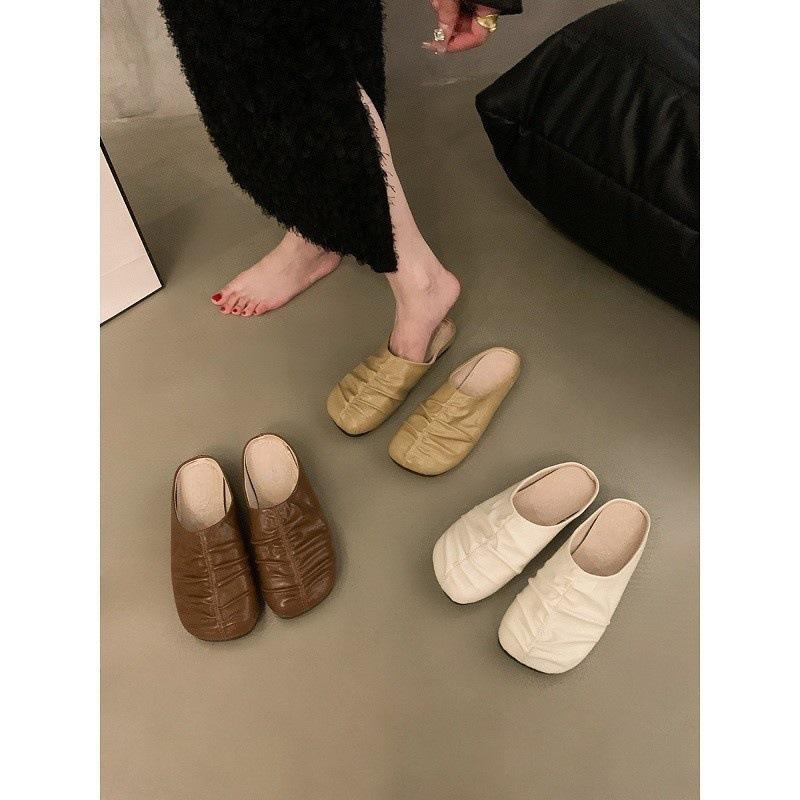Flat bottom one pedal bag head half slippers fairy shoes wear 2025 new spring and summer French Korean version lazy shoes