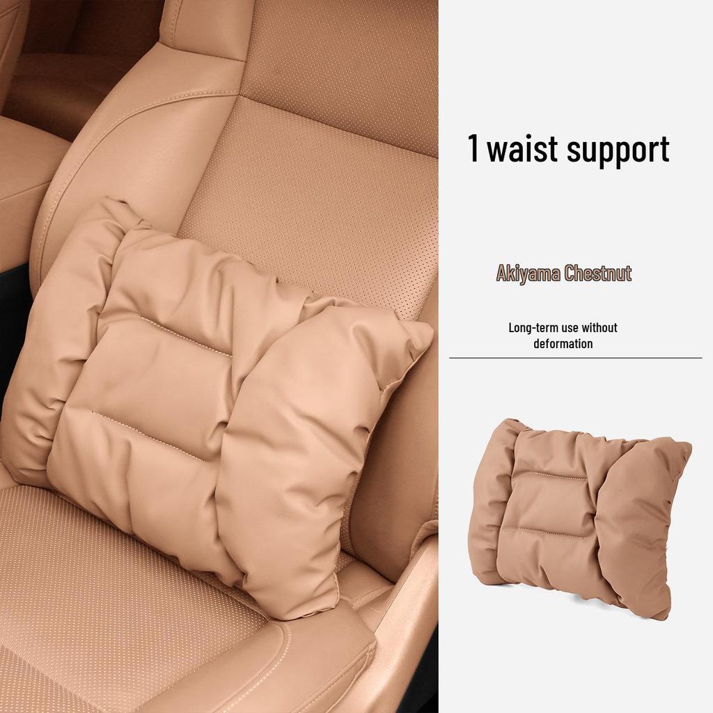 Neues Luxus Auto Kopfstützen- & Lendenwirbelstützkissen - Fleckenresistentes Leder, Fortschrittliche Nackenstütze & Baumwollpolster