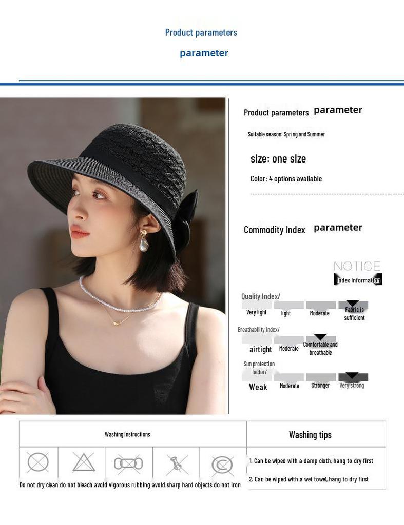 Women's Korean Style Knitted Straw Sun Hat with Large Brim and Bow
