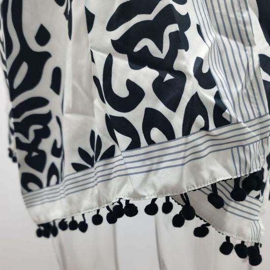 Tassle Ball Sun Protection Swimsuit Cardigan Half Sleeve Women Boho Printed Beach