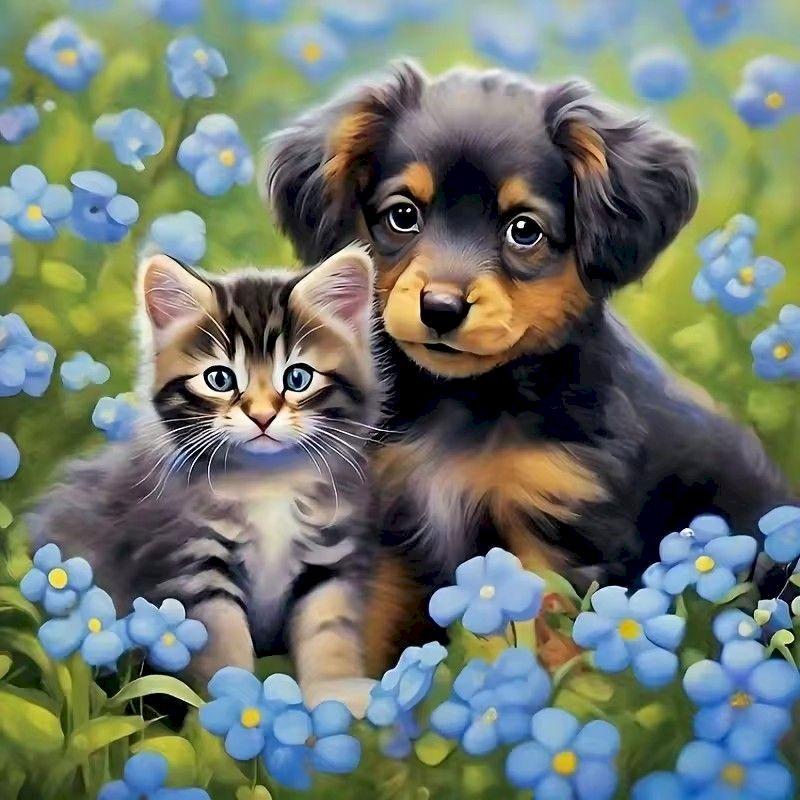 

CHENISTORY 5D DIY Diamond Painting Animal Cross Stitch Kit Mosaic Diamond Embroidery Dog And Cat For Home Decorationen Full Square 25x25cm