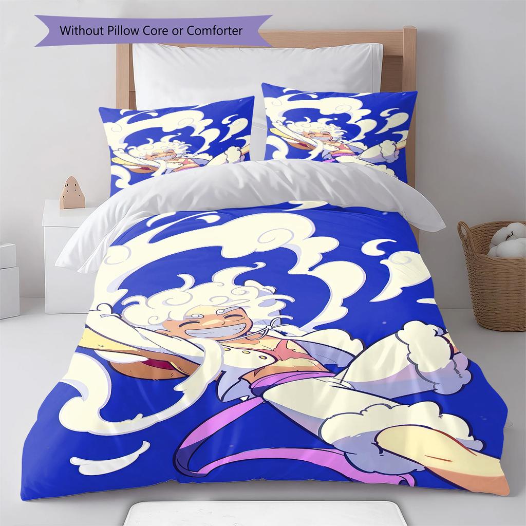 One Piece Gear Pattern Bedding Quilt Set Quilt Cover Pillowcase Home Birthday Gift(1 * duvet cover + 2 * pillowcase, without core)