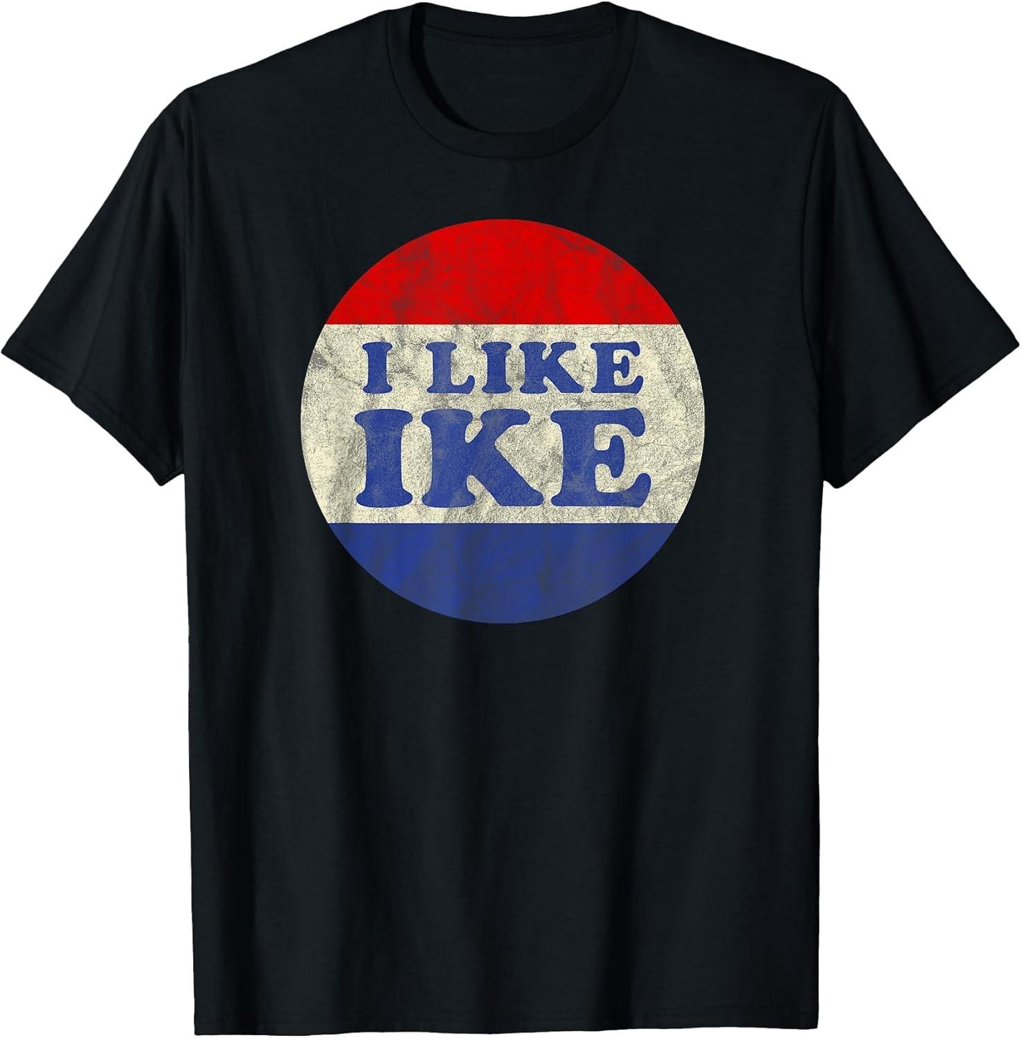 I Like Ike Political Button Cotton Tee - MADE IN USA Vintage Distressed S