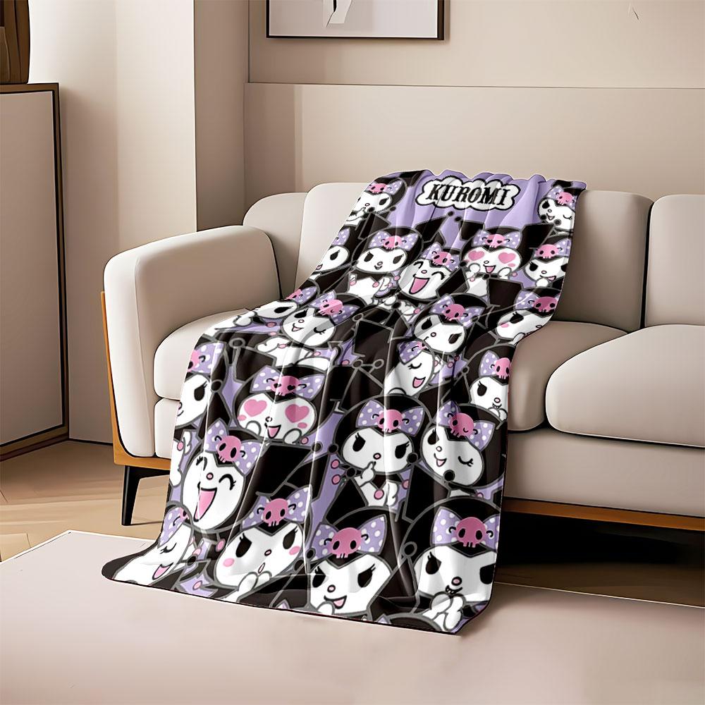 The pattern features playful Kuromi characters with bows and various expressions. for all seasons blanket lunch break throw gift 80cm x 120cm