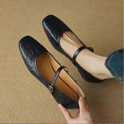 Moda Feminina Flats Mary Jane Uma Tira Fivela Sapatos Femininos Pele De Carneiro Em Salto Baixo 2CM Estilo Francês Primavera Outono Vintage Sapatos Simples