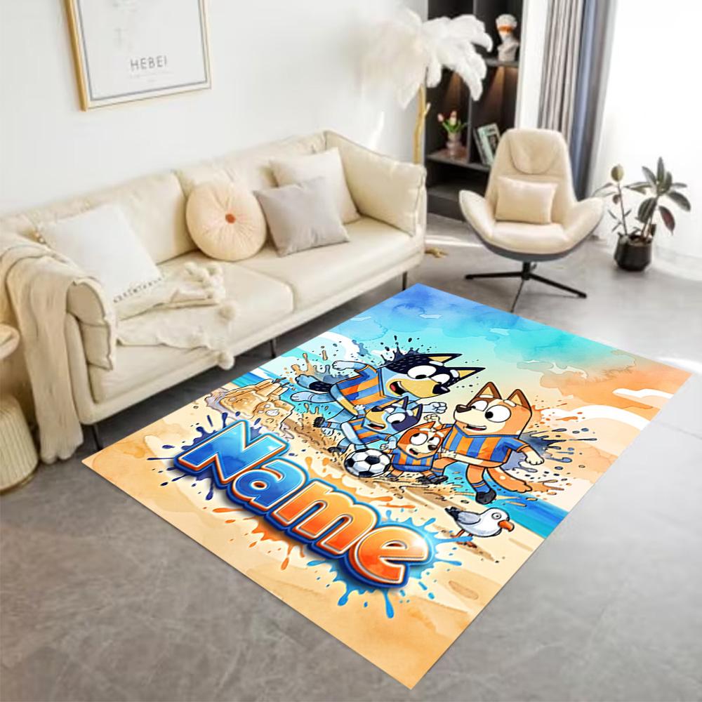 Bluey's Soccer Fun Customizable Name Area Rug Perfect for Dormitory Decorate room Entryway Playrooms Anti-slip Rug Office home decor Gift for Festival