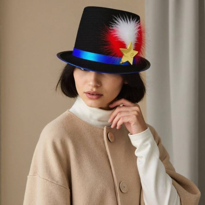 Independence Day Hat Gentleman Party Hat Evening Event Hat Felted Men Hat for Event and Theme Parties