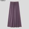 INCERUN Men Drawstring Elastic Waist Thin Casual Loose Long Wide Leg Pants Trousers