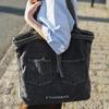 Stylish Denim Tote Bag for Women – Classic Jeans Design with Front Pockets and Embroidered Logo, Perfect for Casual Use