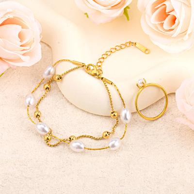 Light Luxury Fashion Girlfriend Bracelet Stainless Steel Stacked Pearl Bracelet Natural Female Niche