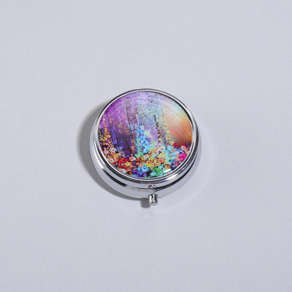 outdoor Metal Round Natural Flowers Pill Boxes Holder 3 Grids Medicine Case Small Portable Case Container Splitters For home