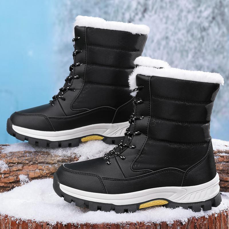 TUINANLE Schneestiefel für Damen, rutschfest, schwarz, warm, hohe Schuhe, wasserdicht, Plateaustiefel
