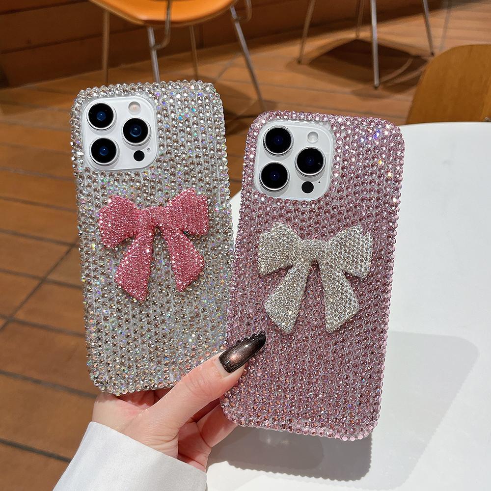 Bling Diamond Crystal Bowknot Glitter Phone Case for IPhone 16 15 14 13 12 Air 17 Pro Max 11 Shockproof Stylish Back Case Cover
