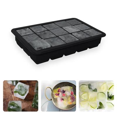 Premium Lebensmittelqualität Silikon Eiswürfelform 15 Fächer Quadratisch mit Deckel Langlebiger DIY Eisbereiter für Whiskey Cocktails Kaffee