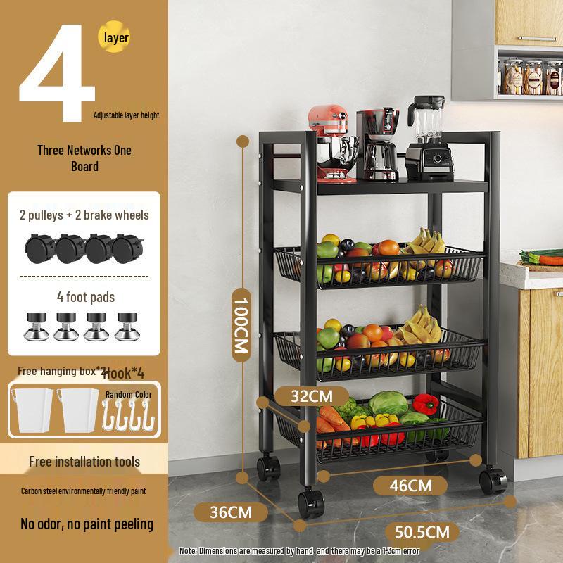 Movable Multi-Layer Kitchen & Bathroom Storage Rack for Fruits & Vegetables