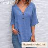 JPNTKY Women's Fashion Casual Solid Color Print Short Sleeve V Neck Blouses & Shirts