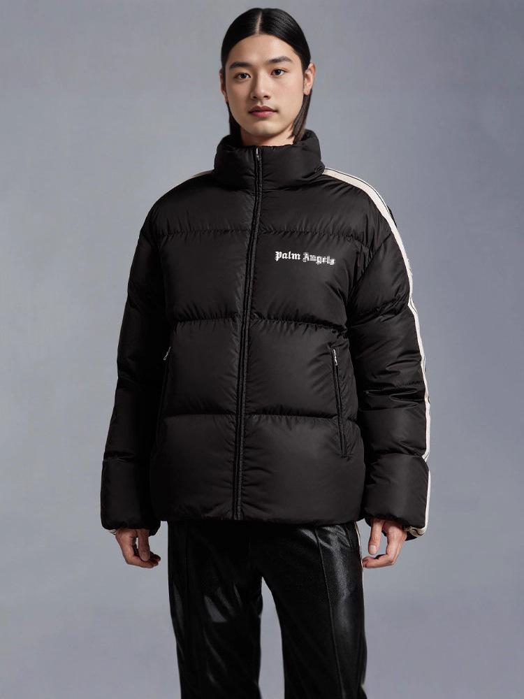 Unisex Palm Angel Striped Color Block Letter Print Stand Collar Cotton Jacket