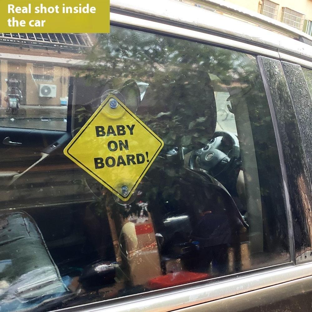 Double Suction Cup "BABY ON BOARD" Car Sticker with Warning Card Inside Baby Sign Safety Alert Decal for Vehicles