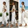 Women Pants, Drawstring Adjustable Waistband High Waist Summer Pants, Pure Color Loose Fit Casual Trousers for Travel Work School Daily Wear