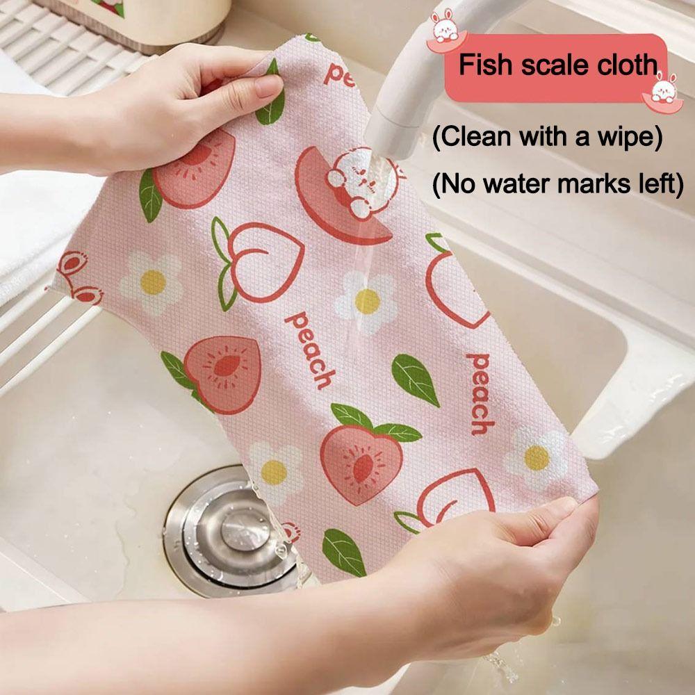 3Pcs Durable Reusable Kitchen Cloths Multipurpose Absorbent Microfiber Dishcloths Fish Scale Rag Kitchen Tools