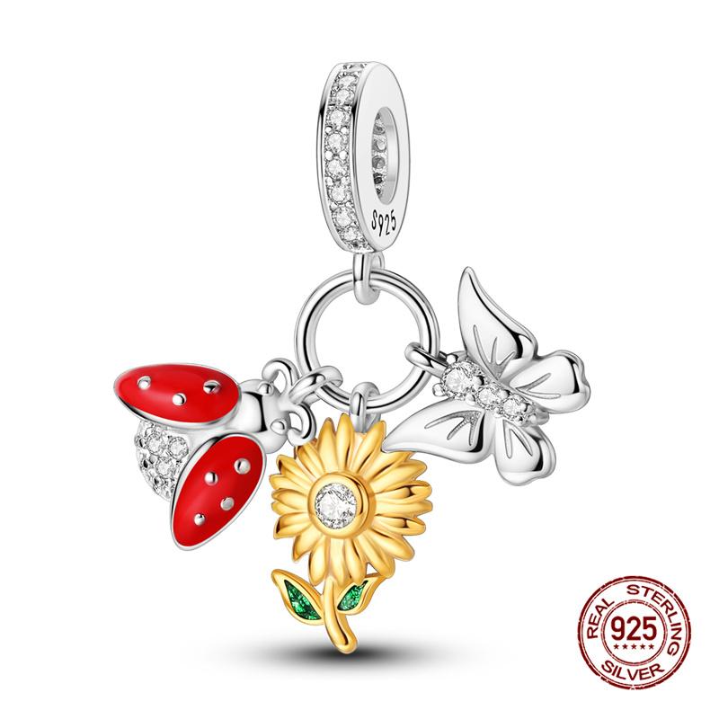 Original Charms Copper Flowers And Four-Leaf Lucky Clover Charms Beads Fit 3Mm Original Bracelet Womens Do-It-Yourself Fine Fine Jewelry Gifts