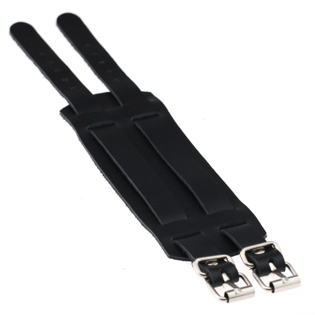 Vintage Genuine Leather Punk Bracelet Double Buckle Wide Cuff Wristband for Men Women Gothic Jewelry