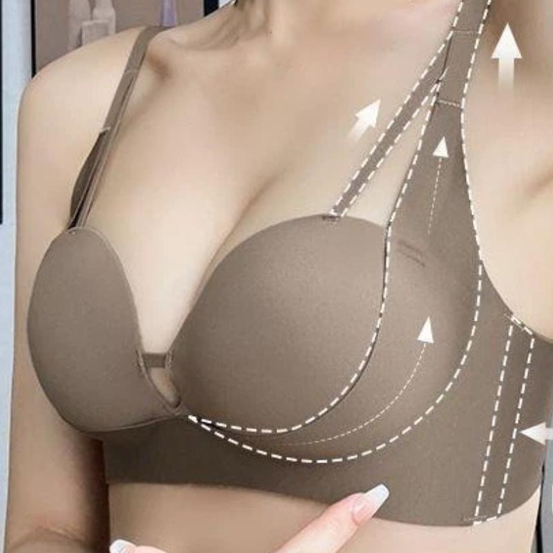 Brown Wireless Push-Up Bra with 1.8cm Thick Cups and Side Support S кофейный