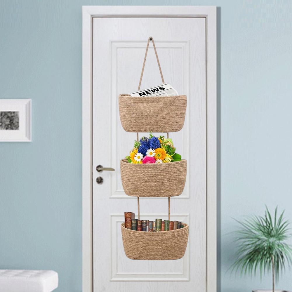 3-Tier Woven Storage Basket Wall Mounted Basket for Organizing Living Room