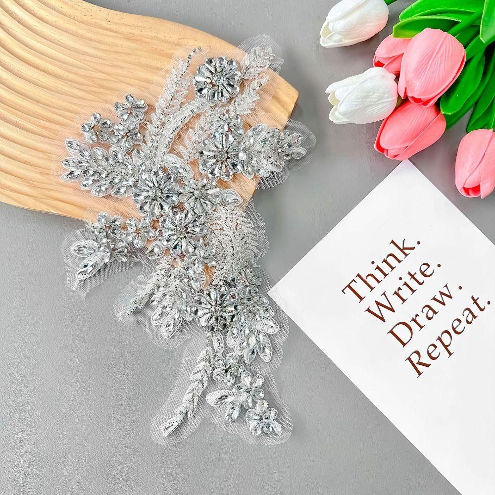 Lace Fabric Rhinestones Embroidery Applique Handmade Cloth Applique Exquisite Cloth Patch  Sewing