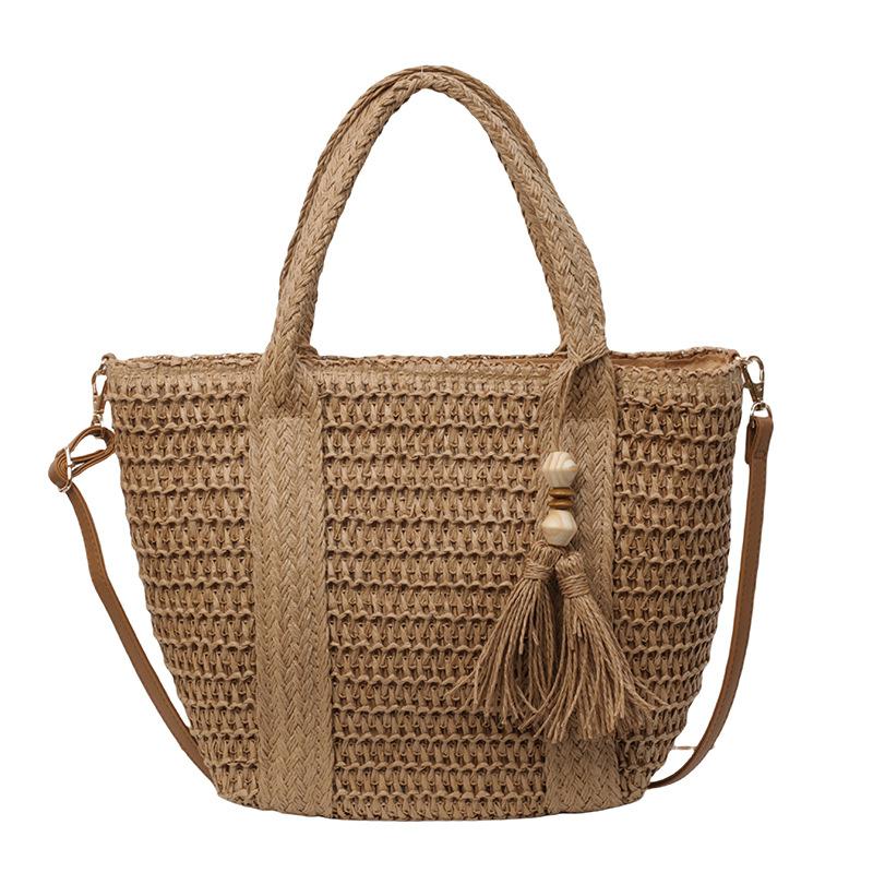 

Новая праздничная плетеная сумка-тоут Женская вместительная сумка-мессенджер с прорезями Идеально подходит для повседневного использования, путешествий и пляжных прогулок коричневый