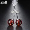 Effie Queen Echte 925 Sterling Silber Halsketten mit rotem Zirkonia Kirsch-Anhänger Modeschmuck Statement für Damen BN03
