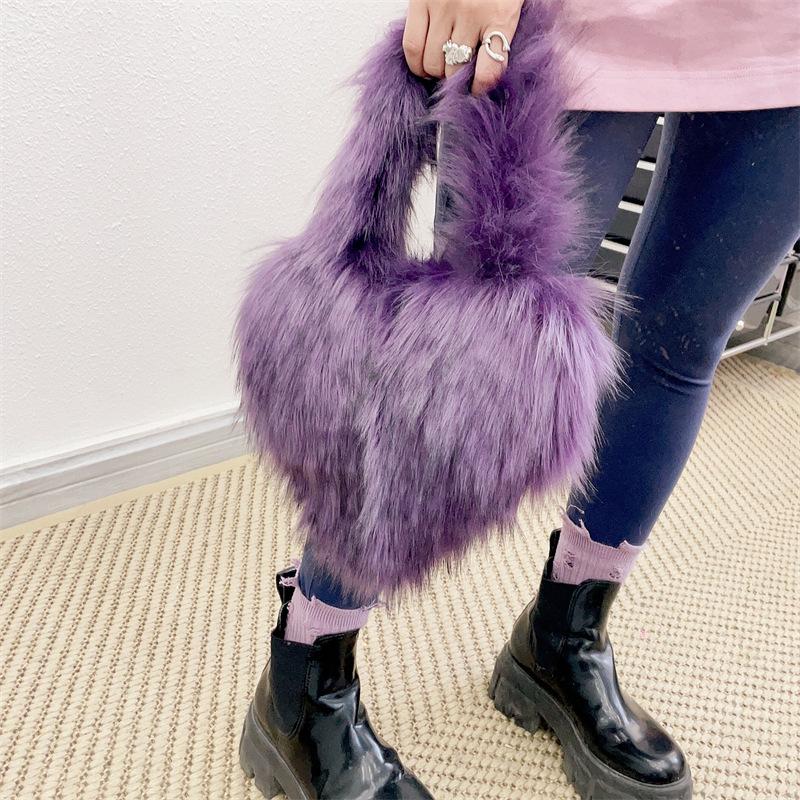 Popolari Nuove Popolari a Forma di Cuore Morbide Borse a Tracolla da Donna Adorabili Pelliccia Finta Morbido Peluche Borsa Tote Invernale Trendy Chic Borsa a Spalla Singola Pochette Borse