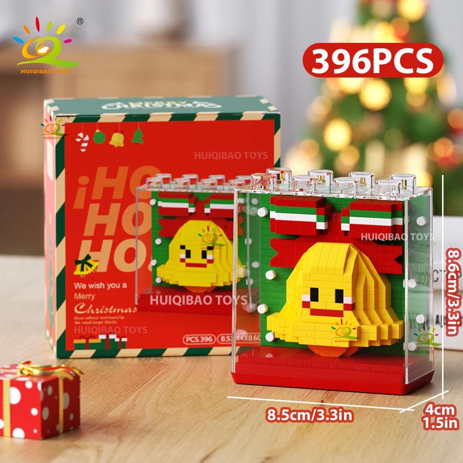 HUIQIBAO Dětský Mini Vánoční Stromeček Model Santa Clause Micro Kostky Stavebnice Město DIY ZOO Vitríny se Zvířaty Hračky Dárek