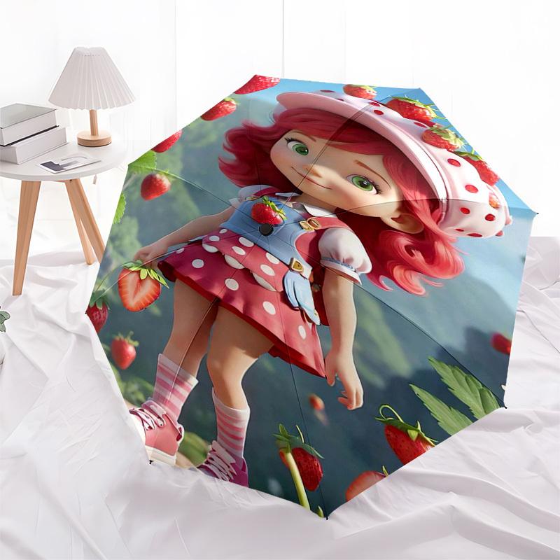 Strawberry Themed Automatic Opening and Closing Umbrella, Compact Travel Umbrella, Lightweight and Portable, Suitable for Beach Commuting Bu