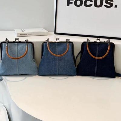 Borsa a mano con cuciture in denim fatta a mano da donna autunno 2024 - Piccola borsa a mano/a tracolla/a tracolla