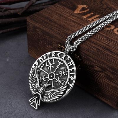 Nordic Men's Stainless Steel Viking Men's Road Sign, Compass and Odin Crown, Vintage Odin Rune Necklace, Viking Men's Pendant, Gift Jewelry