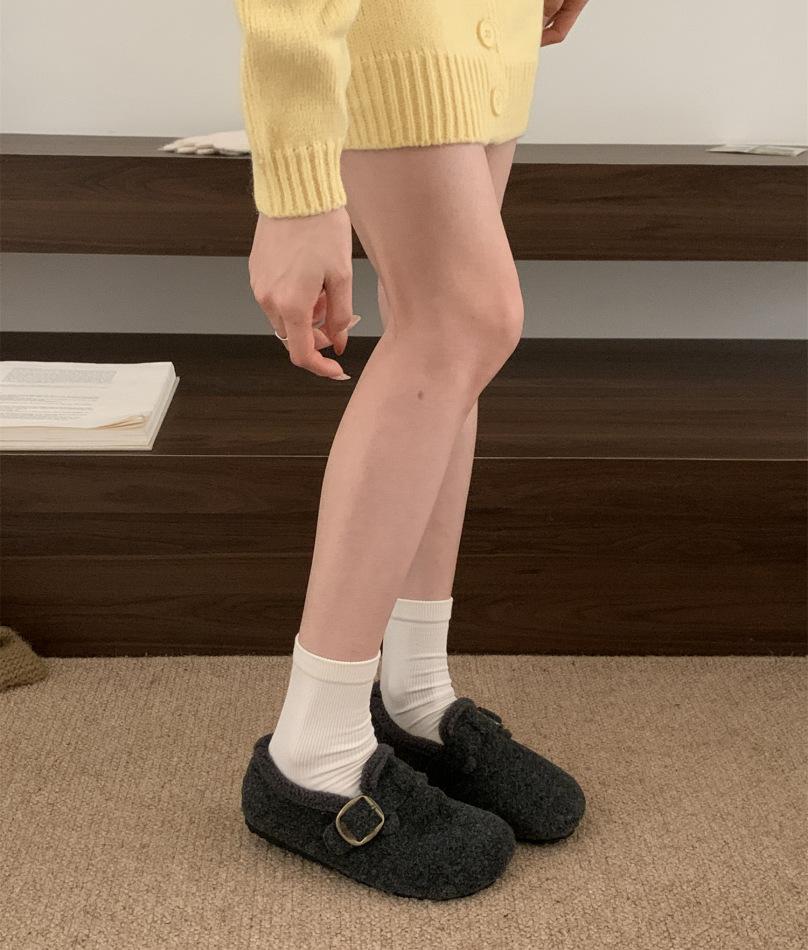 Thick-soled inner height increase pink fluffy shoes women's winter wear 2025 autumn and winter models belt buckle plush woolen Boken cotton shoes