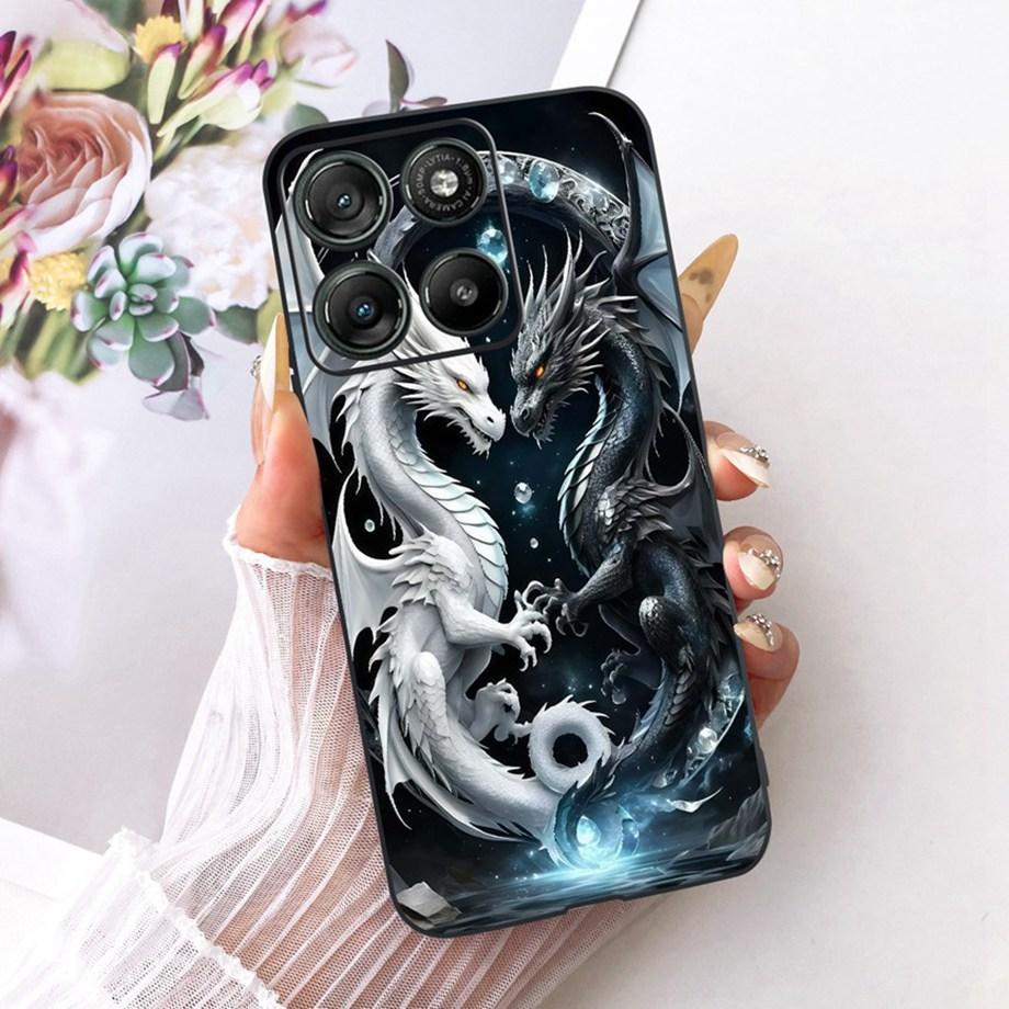 Etui do Motorola Moto G17 Power G15 Power MotoG15 Miękki Czarny Silikonowy Pokrowiec Malowanie Kwiatowe Motyl Smok Kot Funda