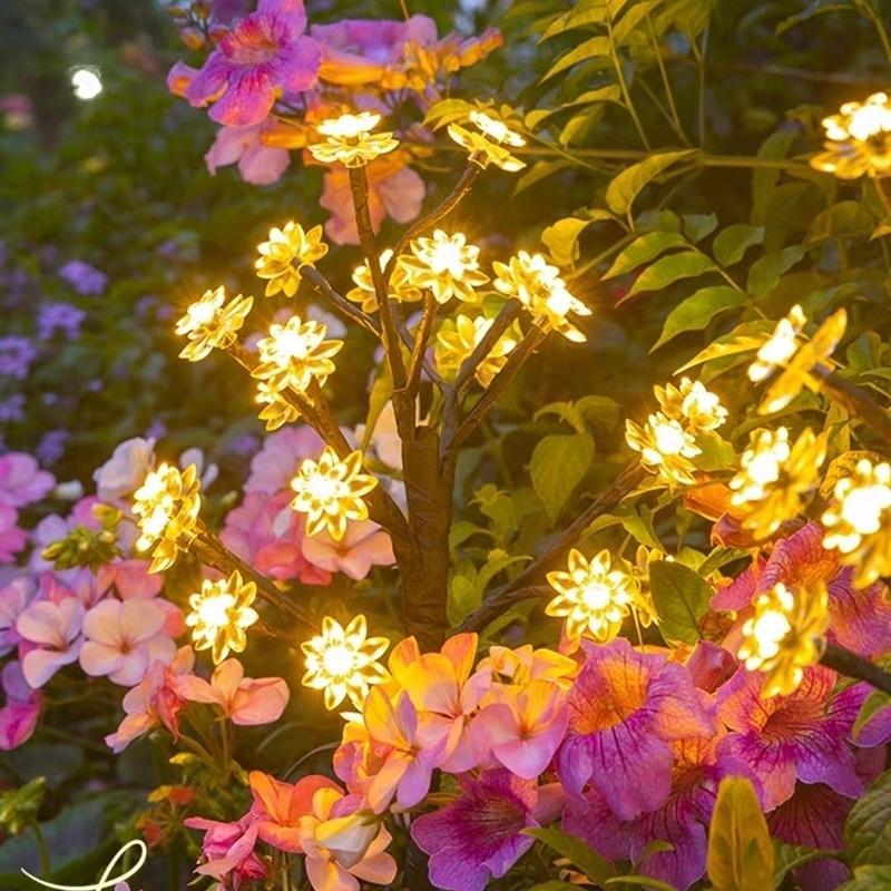 20 Leds Solar Cherry Blossom Lotus Lights Garden Light Outdoor Lawn Lights Patio Decoration Garden Aisle Ambient Landscape Light