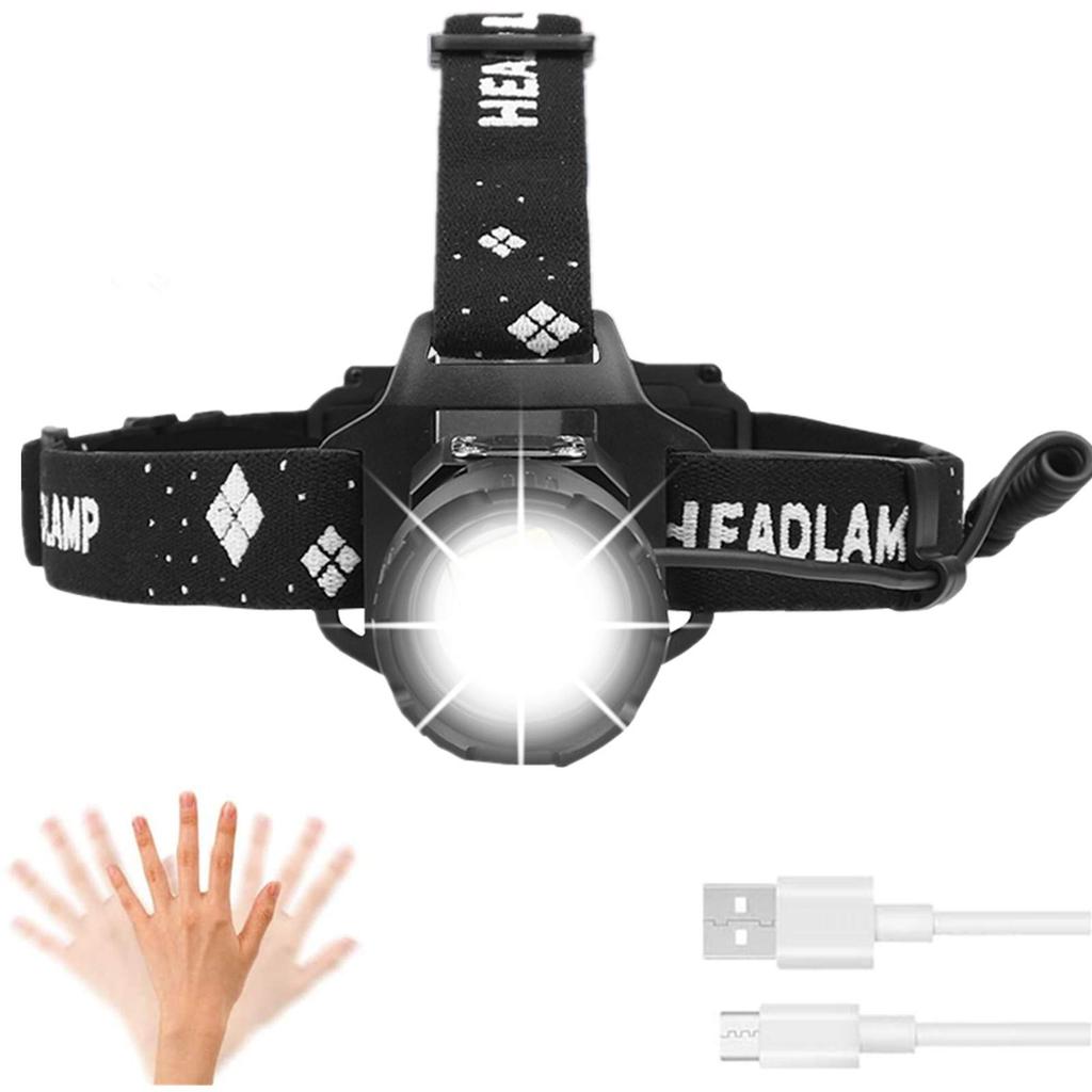 XHP99 LED Motion Rechargeable Headlamp with 5 500m Adjustable Tactical IPX6 Waterproof Head Torch for Disaster and Emergencies High-Power Headlight,