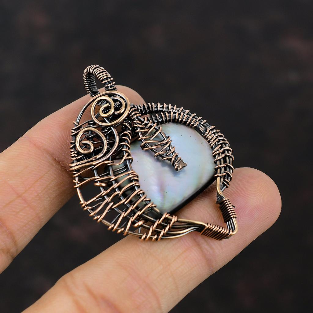 Black Mother Of Pearl Gemstone Pendant Copper Wire Wrapped Pendant Handmade Pendant Copper Jewelry For Gift Decent Pendant Wire Wrap Jewelry